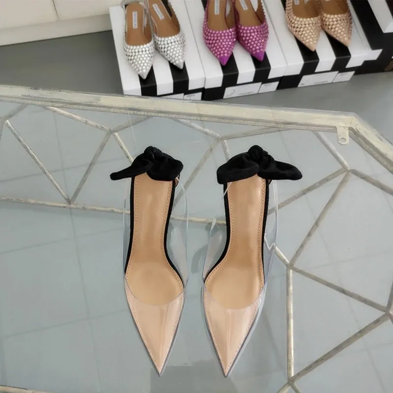 Advbridge New Women Sexy Sandals with Bow Slingbacks Celebrity PVC Transperant Summer Shoes French Style Women High Heeled Sandal