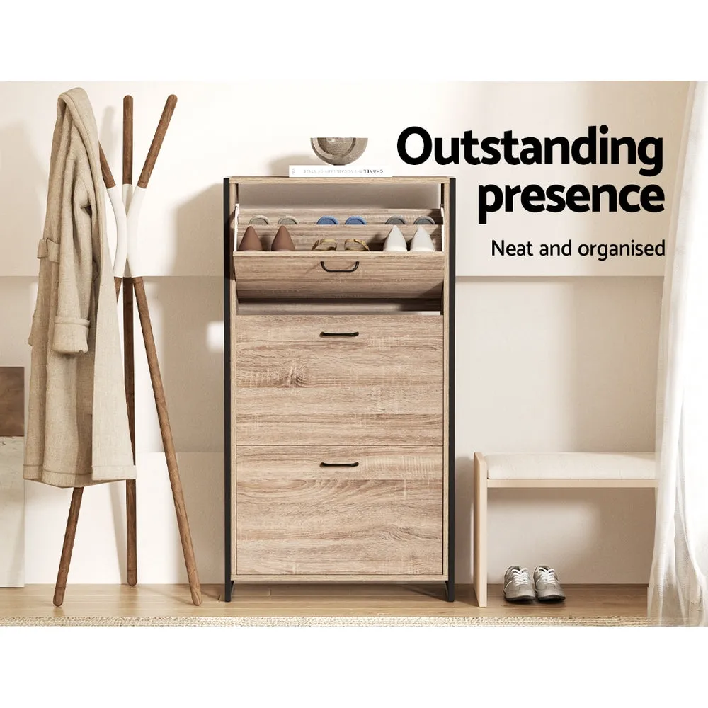 Artiss Shoe Cabinet Shoes Storage Rack Wooden Organiser Up to 24 Pairs Shelf Cupboard Metal Frame