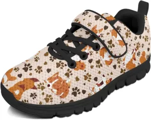Dog Print Tennis Shoes with Hook & Loop for Kids Non Slip Breathable Strap Athletic Running Shoes for Walking