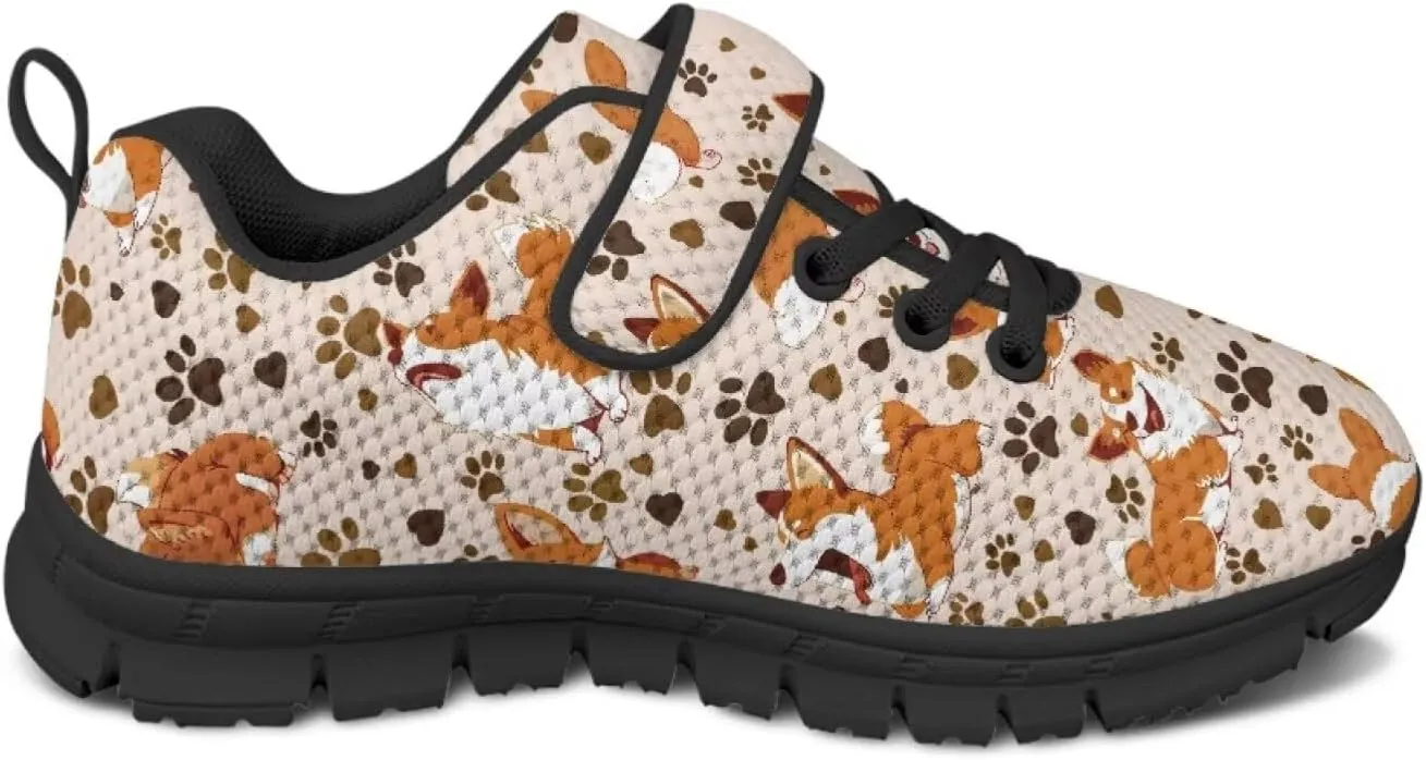 Dog Print Tennis Shoes with Hook & Loop for Kids Non Slip Breathable Strap Athletic Running Shoes for Walking