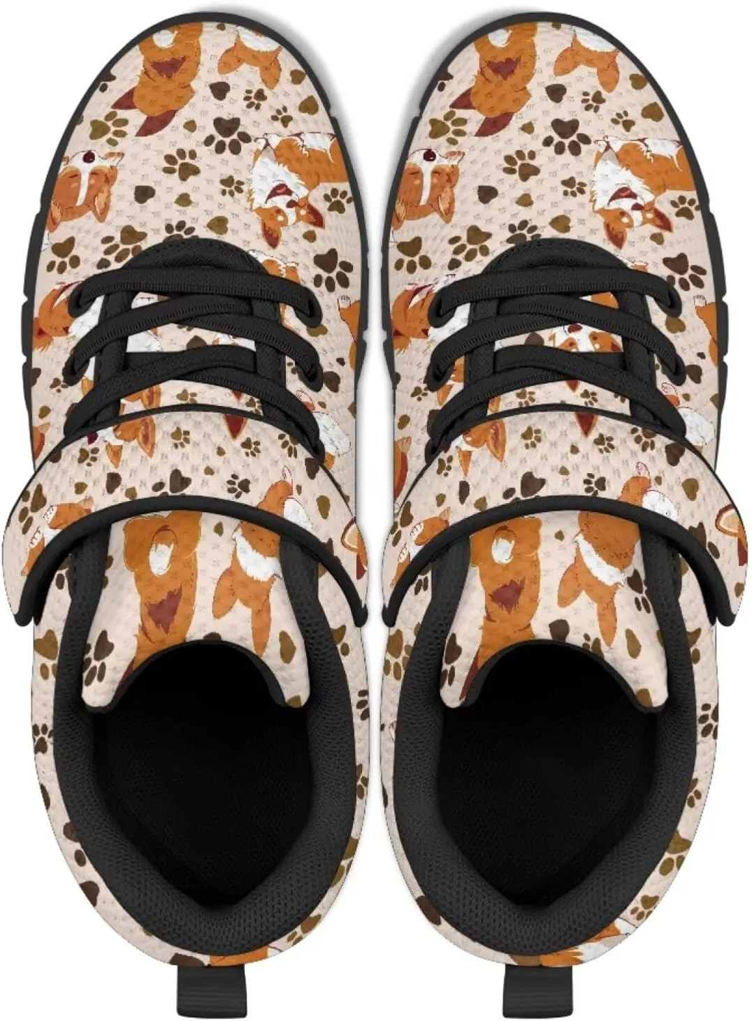Dog Print Tennis Shoes with Hook & Loop for Kids Non Slip Breathable Strap Athletic Running Shoes for Walking