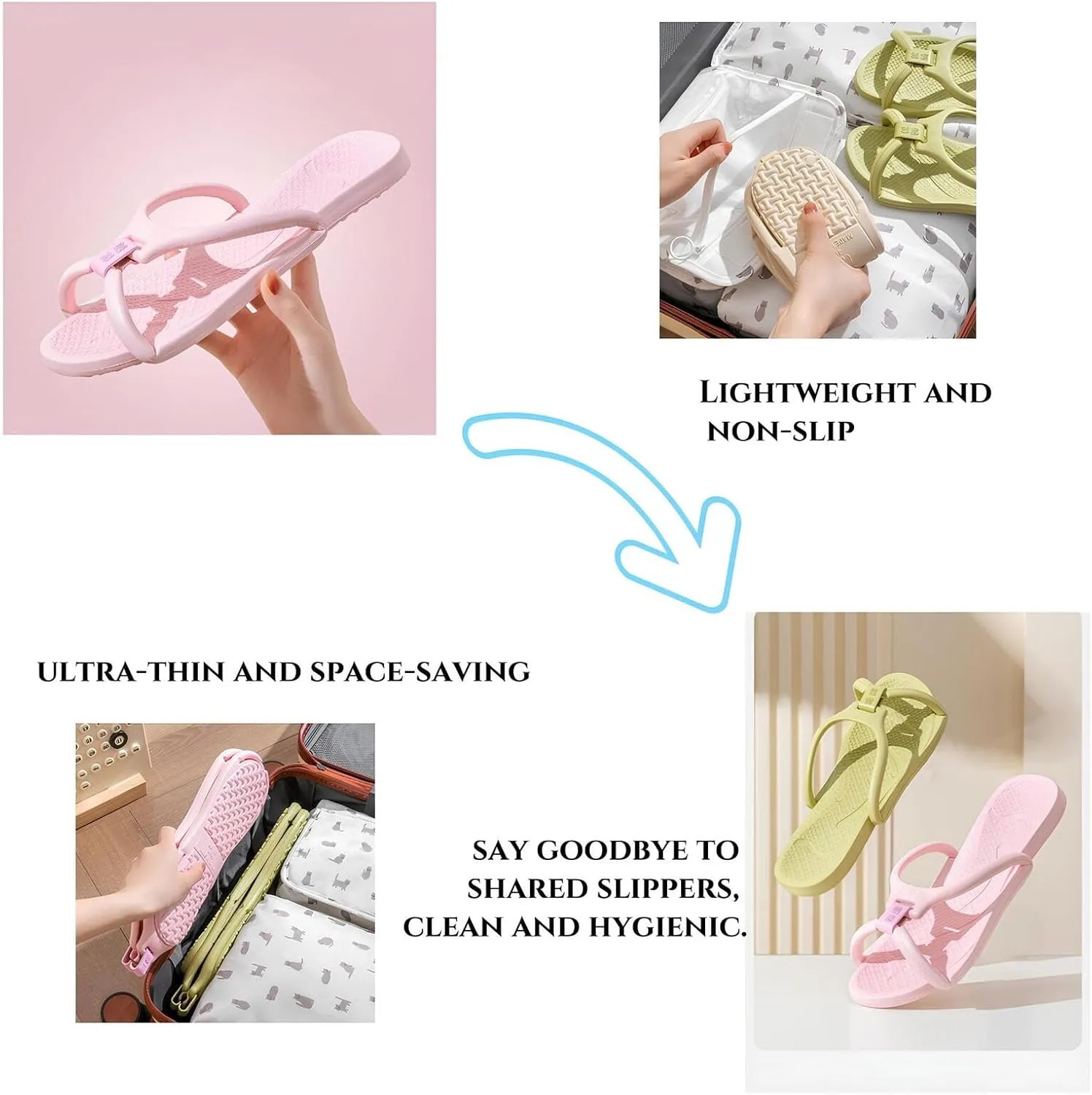 Foldable Travel Slippers, Portable Hotel Lightweight Slides, Shower Shoes for Women & Men, Non-Slip, Quick-Dry Gym Shower Shoes, Waterproof, Comfy Camp Travel Slippers for Spa & Beach