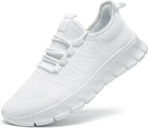 Men Tennis Shoes Running - Gym Sneakers Shoes Walking Workout Non Slip Athletic Slip on Breathable Mesh Comfortable Lightweight Casual Sports White 8