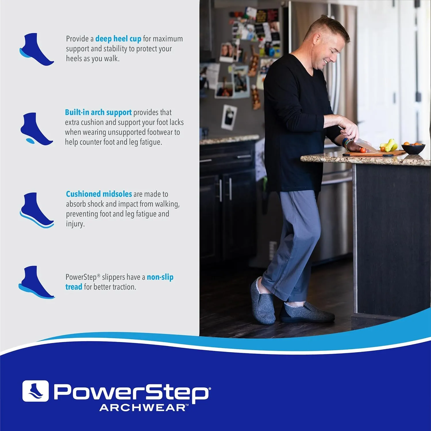 PowerStep Men's 2022 Archwear, House Shoes, Orthotic Slippers with Arch Support, Factory, 12