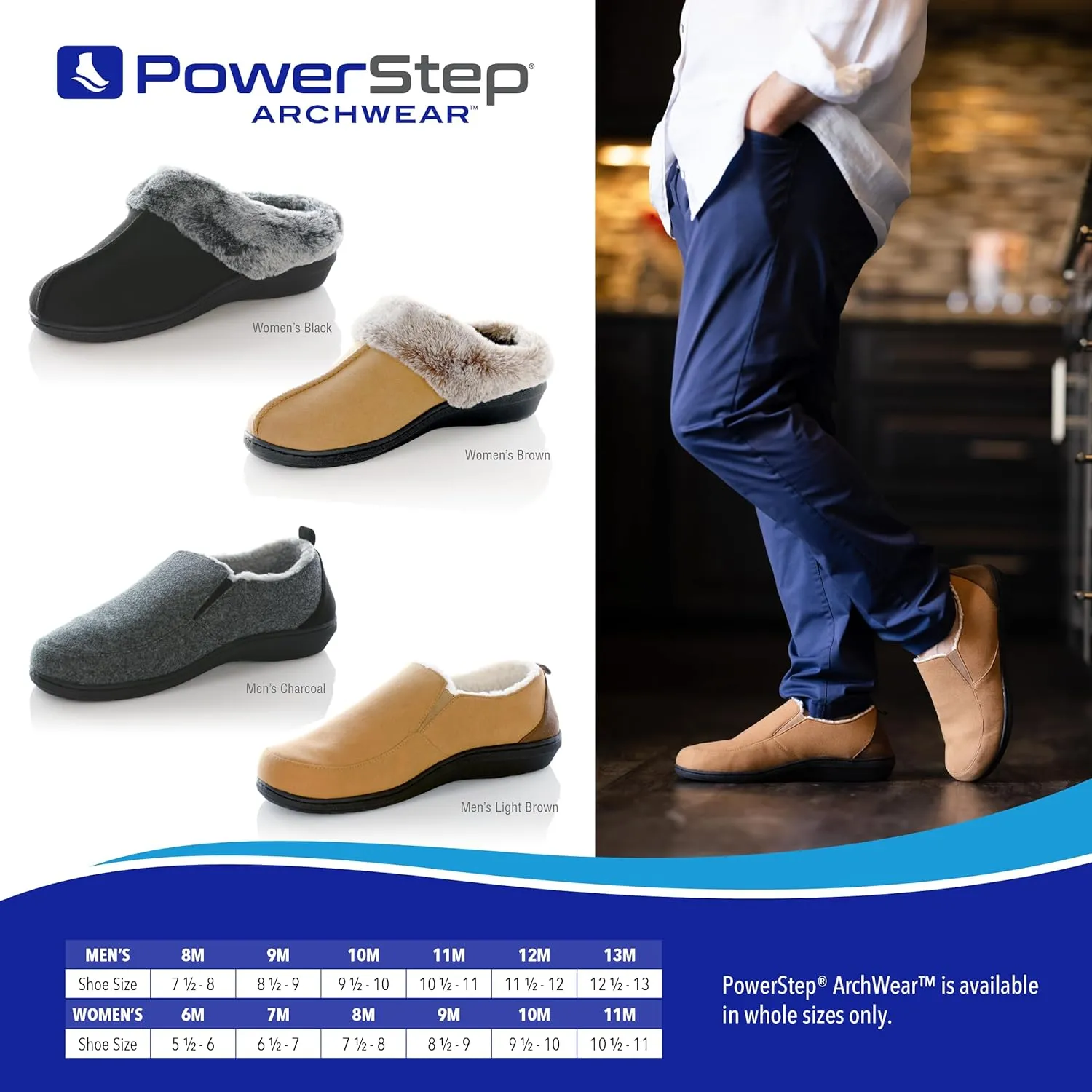 PowerStep Men's 2022 Archwear, House Shoes, Orthotic Slippers with Arch Support, Factory, 12