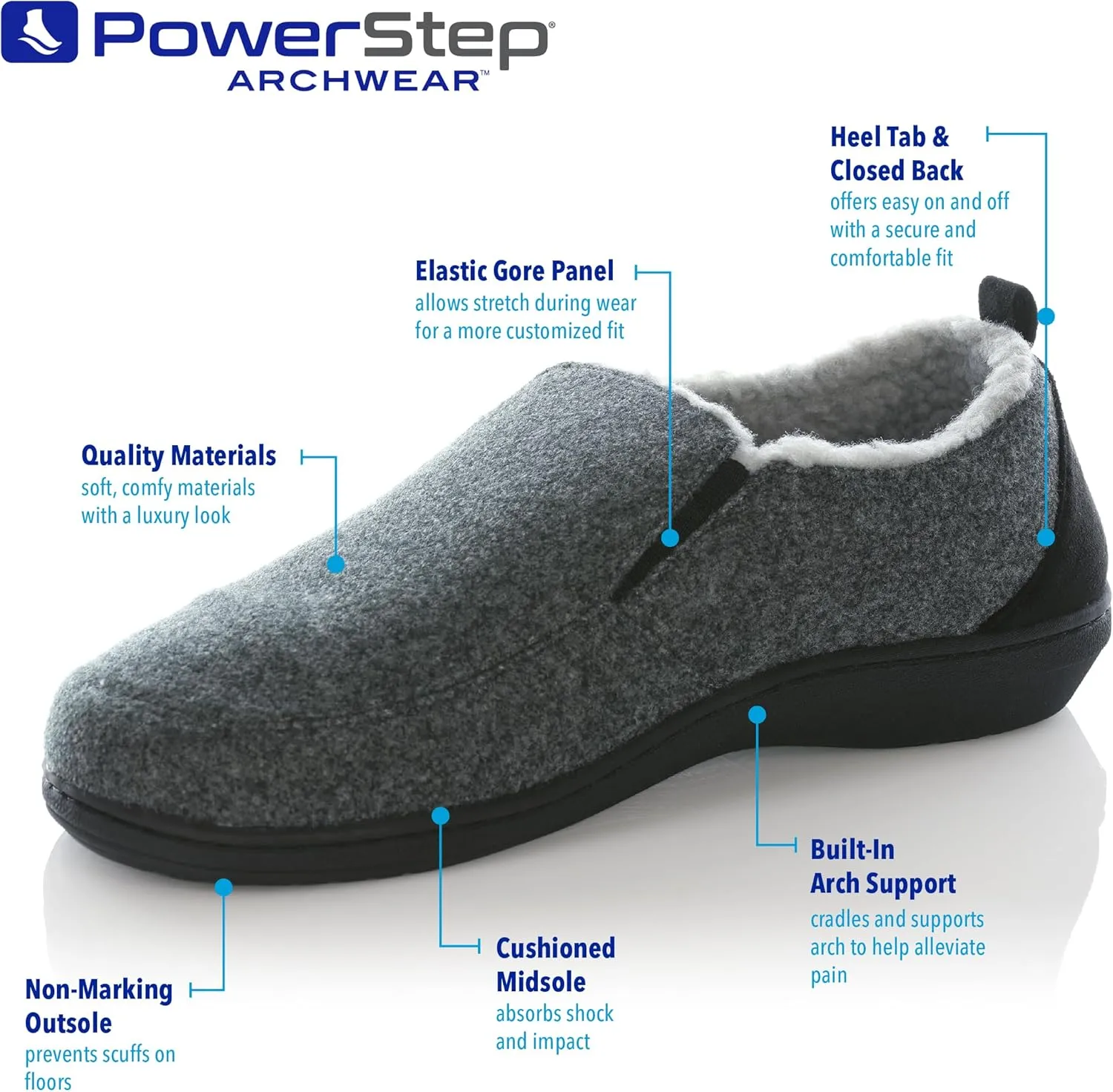 PowerStep Men's 2022 Archwear, House Shoes, Orthotic Slippers with Arch Support, Factory, 12