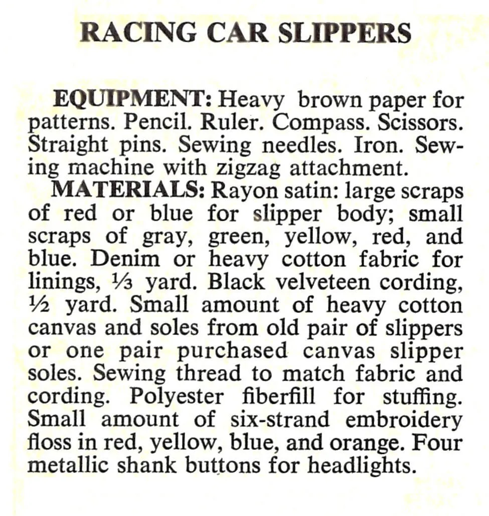 Slipper Sewing Pattern, Racing Car Children's Slippers, PDF Sewing Pattern