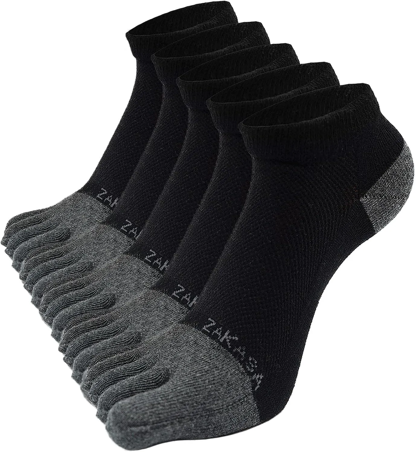 ZAKASA Toe Socks for Men Ankle: No Show Low Cut Toe Socks Individual Five Finger Cotton for Athletic Running 5 Pairs